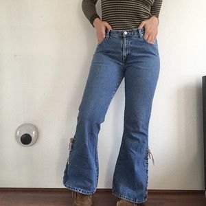 Y2K 70s inspired tie side bell bottoms